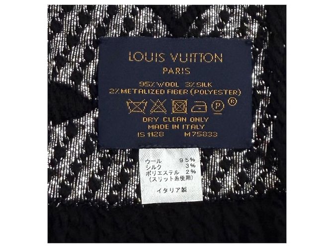 Sciarpa Louis Vuitton Logomania Shine in misto lana e seta Nero Argento - vista 7