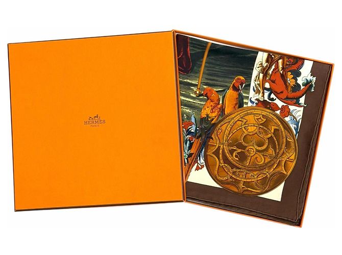 Hermès Carré en soie Hermes Les Ameriques Colombvs Marron Multicolore - vue 2