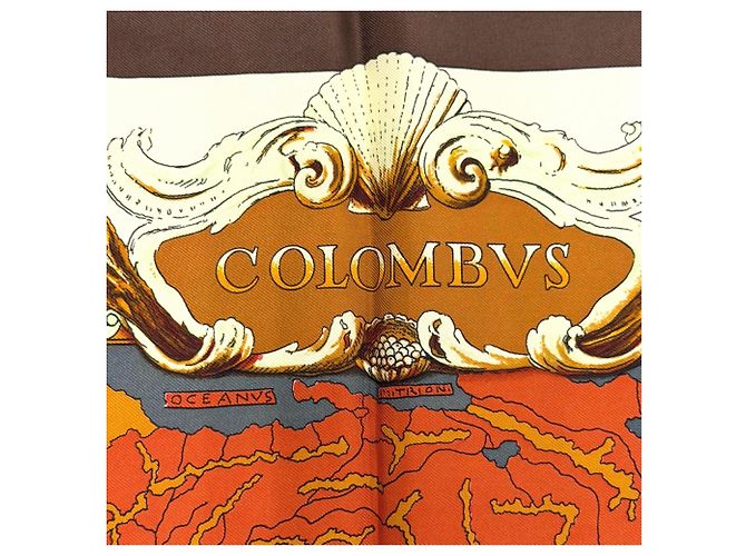 Hermès Carré en soie Hermes Les Ameriques Colombvs Marron Multicolore - vue 7