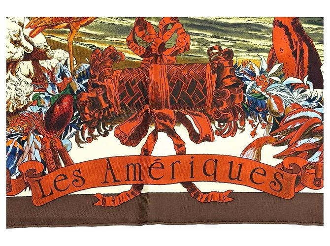 Hermès Carré en soie Hermes Les Ameriques Colombvs Marron Multicolore - vue 8