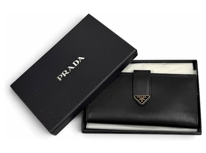 Prada City Calf Langbrieftasche mit Dreieckslogo Schwarz - Ansicht 2