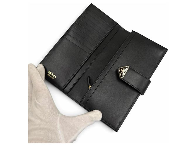 Prada City Calf Langbrieftasche mit Dreieckslogo Schwarz - Ansicht 6