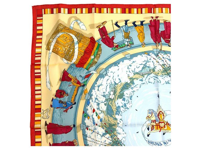 Hermès Pañuelo de seda Hermes Prieres au Vent Roja Multicolor - vista 3