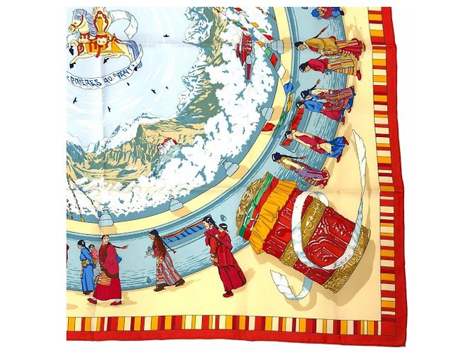 Hermès Pañuelo de seda Hermes Prieres au Vent Roja Multicolor - vista 5