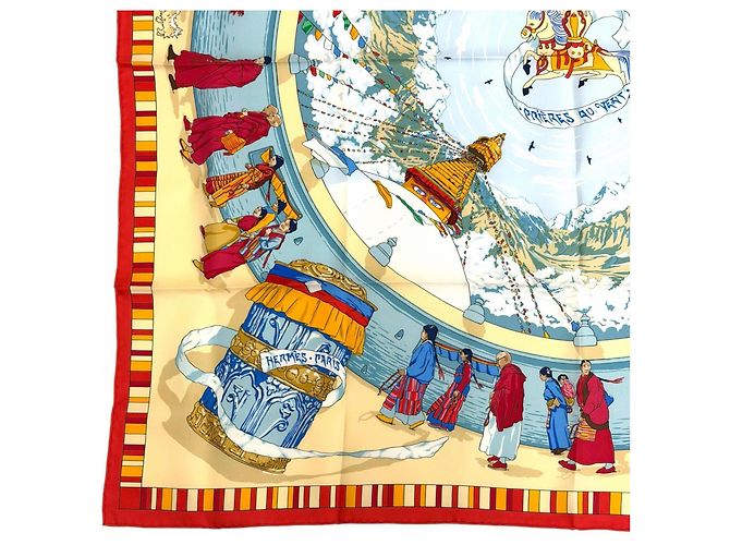 Hermès Pañuelo de seda Hermes Prieres au Vent Roja Multicolor - vista 6