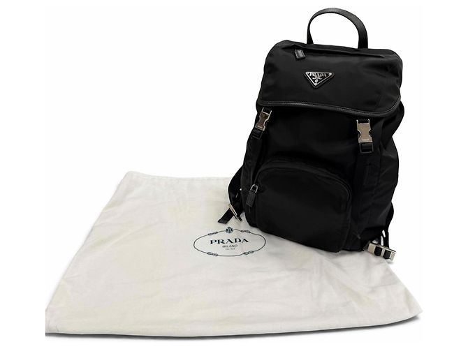 Prada Nylon Leather Triangle Logo Backpack Black - view 2