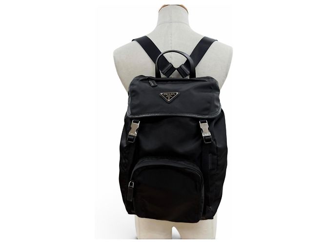 Prada Nylon Leather Triangle Logo Backpack Black - view 3