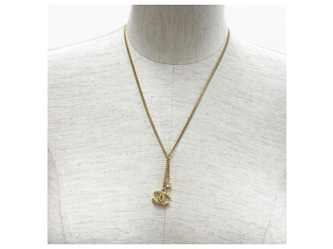 Chanel Coco Mark Quilted Rhinestone Necklace Golden - view 2