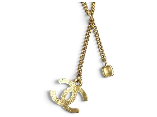 Chanel Coco Mark Quilted Rhinestone Necklace Golden - view 3