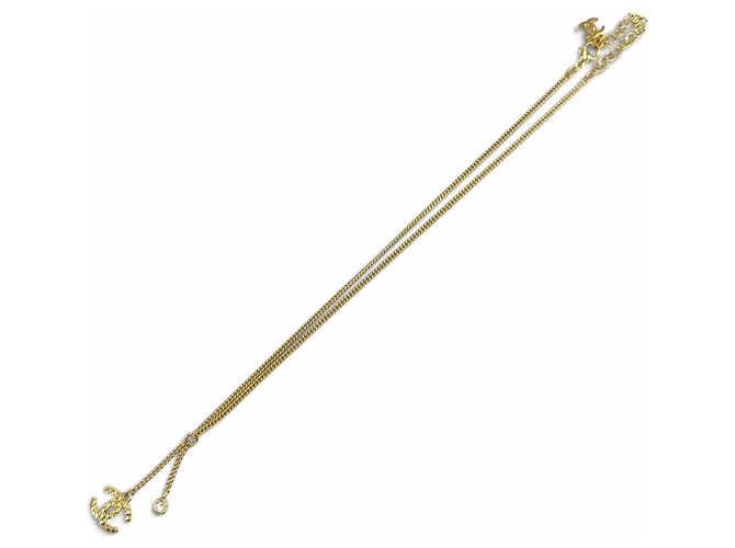 Chanel Coco Mark Quilted Rhinestone Necklace Golden - view 4