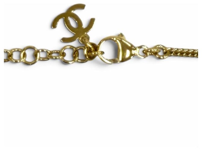 Chanel Coco Mark Quilted Rhinestone Necklace Golden - view 6