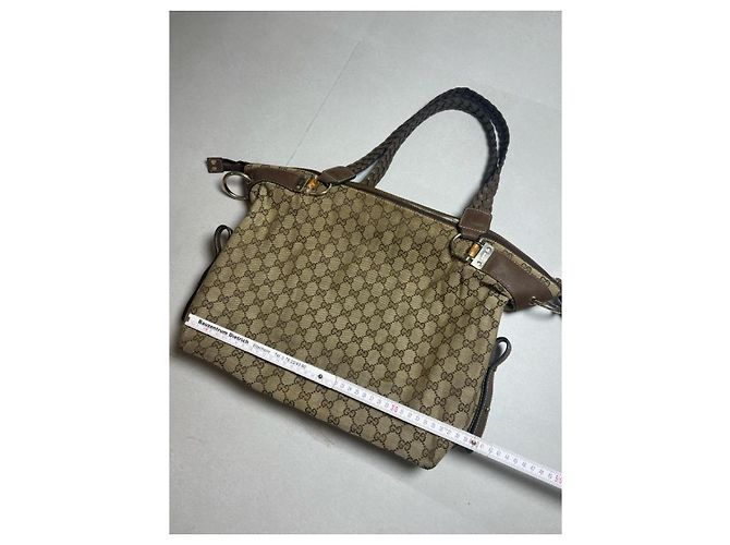 Gucci Bamboo Bar Tote Borsa Monogram Beige/Marrone - vista 12