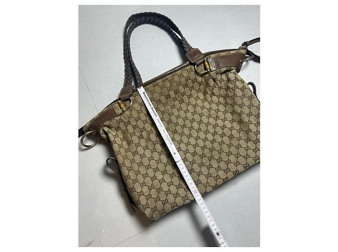 Gucci Bamboo Bar Tote Borsa Monogram Beige/Marrone - vista 14