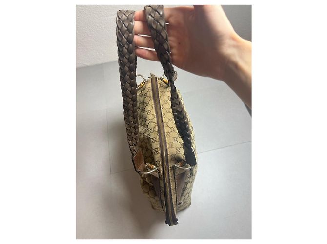 Gucci Bamboo Bar Tote Borsa Monogram Beige/Marrone - vista 4