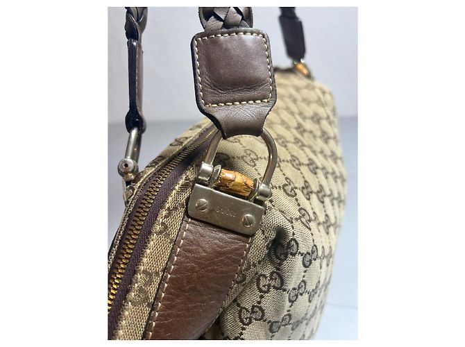 Gucci Bamboo Bar Tote Borsa Monogram Beige/Marrone - vista 8