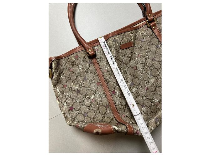 Borsa Gucci Ophidia Shopping Tela GG Monogram con Stelle Marrone Rosa Corallo - vista 13
