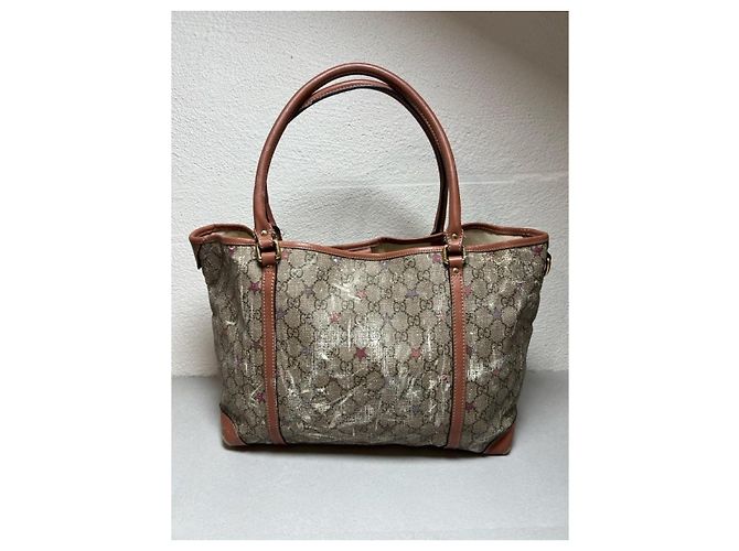 Borsa Gucci Ophidia Shopping Tela GG Monogram con Stelle Marrone Rosa Corallo - vista 2