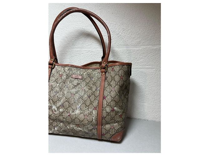 Borsa Gucci Ophidia Shopping Tela GG Monogram con Stelle Marrone Rosa Corallo - vista 3