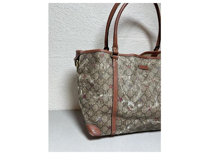 Borsa Gucci Ophidia Shopping Tela GG Monogram con Stelle Marrone Rosa Corallo - vista 4