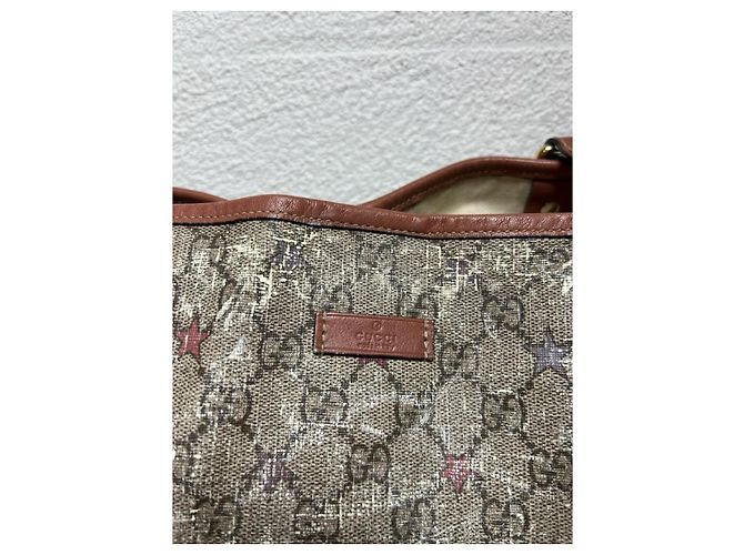 Borsa Gucci Ophidia Shopping Tela GG Monogram con Stelle Marrone Rosa Corallo - vista 5
