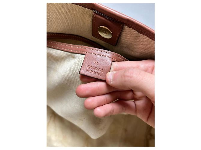 Borsa Gucci Ophidia Shopping Tela GG Monogram con Stelle Marrone Rosa Corallo - vista 9