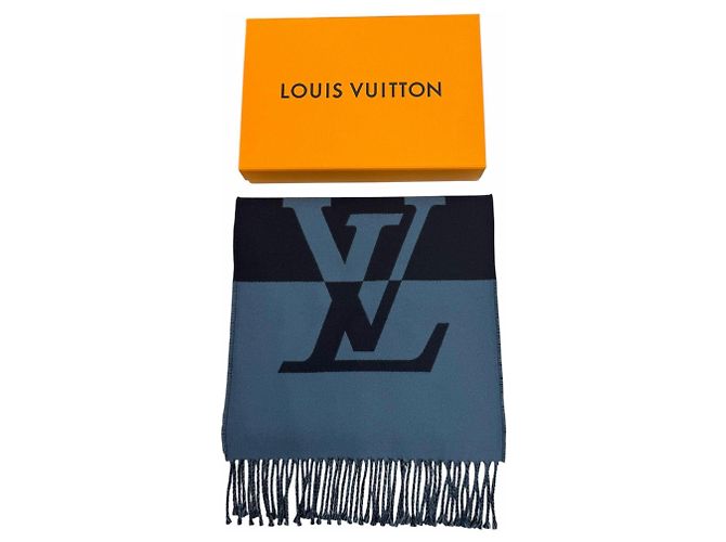 Stola Louis Vuitton in lana e cashmere blu navy - vista 2