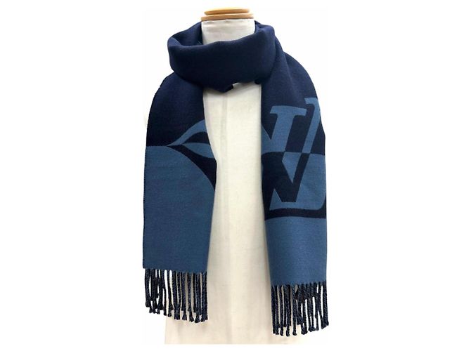 Stola Louis Vuitton in lana e cashmere blu navy - vista 3