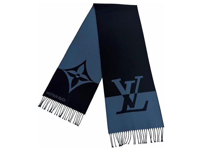 Stola Louis Vuitton in lana e cashmere blu navy - vista 4
