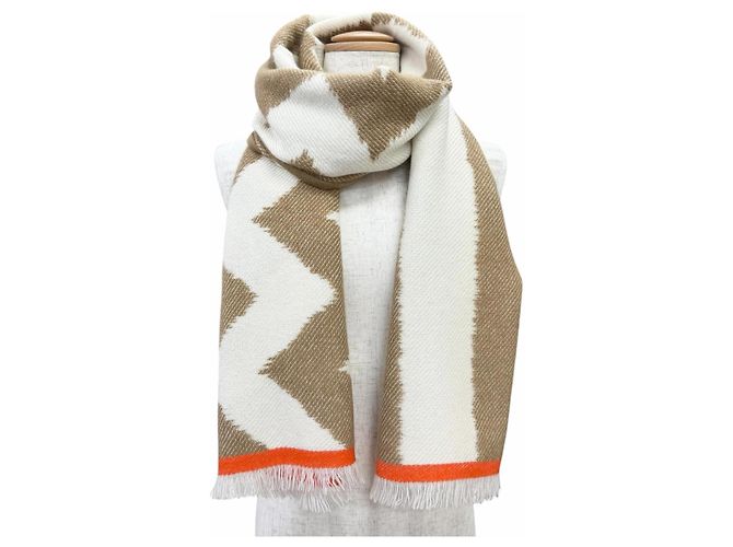 Hermès Hermes Ikat Electro Kaschmir-Stola Braun Orange Roh - Ansicht 2