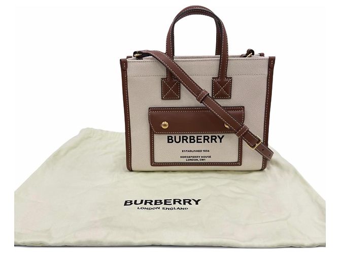 Borsa Tote 2-Way Mini Freya in tela e pelle Burberry Marrone Crudo - vista 2