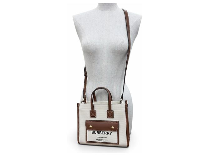 Borsa Tote 2-Way Mini Freya in tela e pelle Burberry Marrone Crudo - vista 3