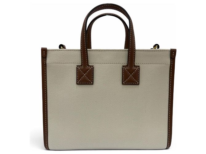 Borsa Tote 2-Way Mini Freya in tela e pelle Burberry Marrone Crudo - vista 4