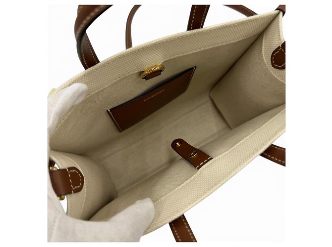 Borsa Tote 2-Way Mini Freya in tela e pelle Burberry Marrone Crudo - vista 7