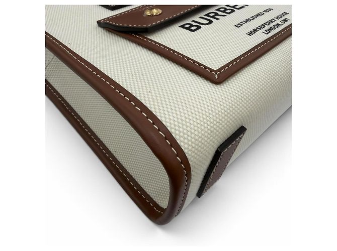 Borsa Tote 2-Way Mini Freya in tela e pelle Burberry Marrone Crudo - vista 8