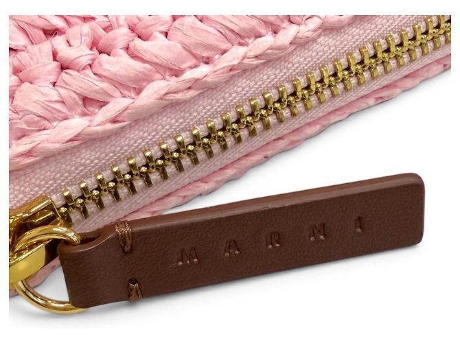 Marni Seaside Bicolor Schultertasche aus Leder und Raffia Pink - Ansicht 10