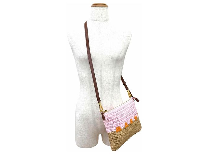 Marni Seaside Bicolor Schultertasche aus Leder und Raffia Pink - Ansicht 3