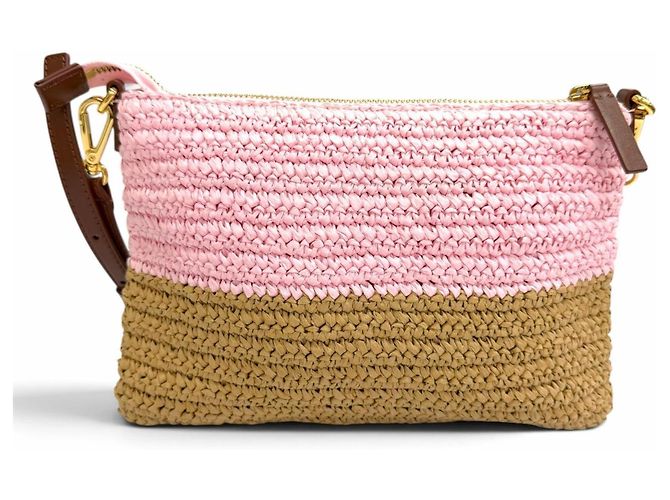 Marni Seaside Bicolor Schultertasche aus Leder und Raffia Pink - Ansicht 4