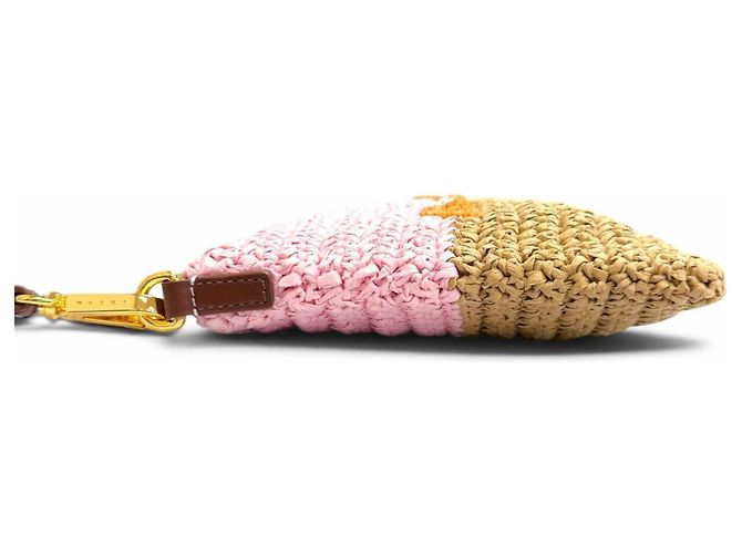 Marni Seaside Bicolor Schultertasche aus Leder und Raffia Pink - Ansicht 5