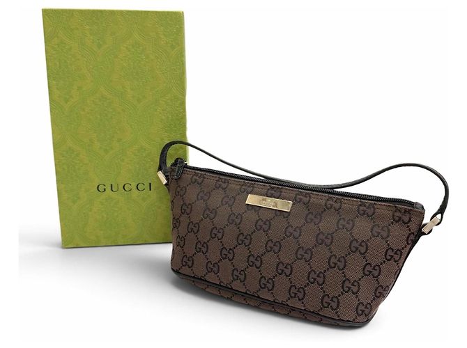 Pouch accessori in pelle e tela GG Vintage di Gucci Marrone scuro - vista 2