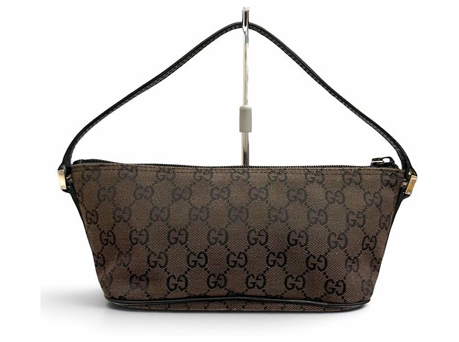 Pouch accessori in pelle e tela GG Vintage di Gucci Marrone scuro - vista 3