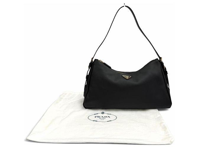 Bolsa de Ombro Prada Aimé Large em Couro Grão Macio Preto - vista 2