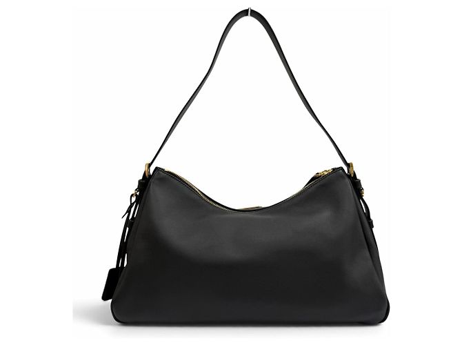 Bolsa de Ombro Prada Aimé Large em Couro Grão Macio Preto - vista 4