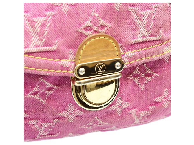 Borsa a spalla Mini Pleaty Louis Vuitton Monogram Denim Fuchsia Pink Rosa - vista 9