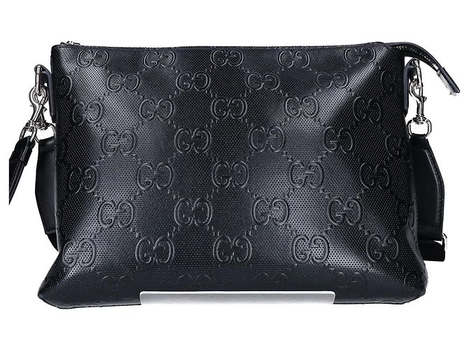 Borsa a tracolla media goffrata GUCCI 696009 Nero - vista 3