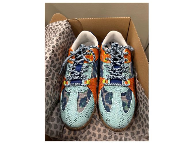Desigual mehrfarbige Sneaker aus Leder und Wildleder Blau Mehrfarben Orange Hellblau - Ansicht 2