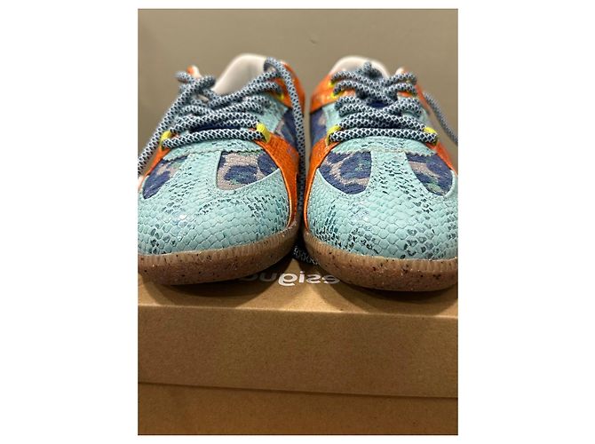 Desigual mehrfarbige Sneaker aus Leder und Wildleder Blau Mehrfarben Orange Hellblau - Ansicht 9