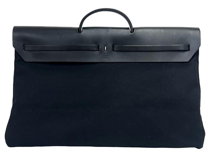 Hermès Borsa Boston Hermes Herbag GM Toile Officier e Pelle Nero - vista 3