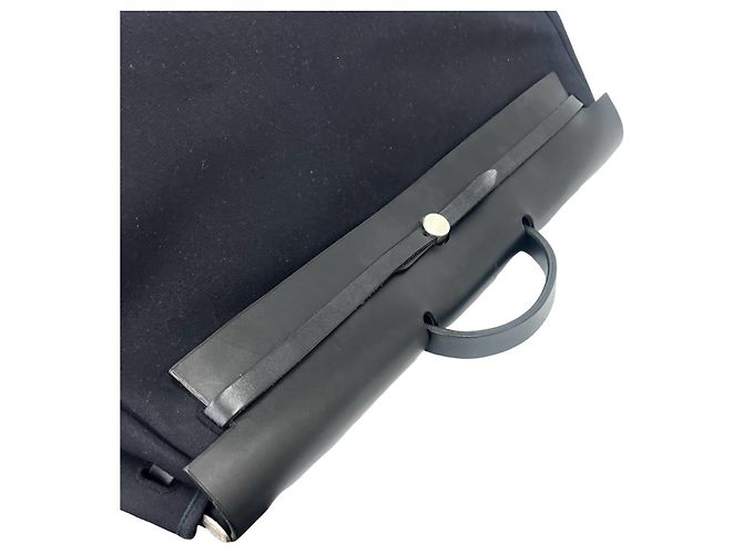 Hermès Borsa Boston Hermes Herbag GM Toile Officier e Pelle Nero - vista 4