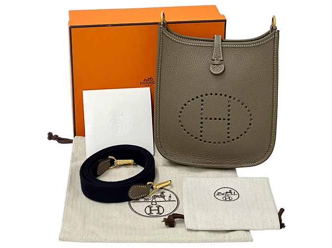 Hermès Borsa Hermes Evelyne TPM Marrone Taupe Blu navy - vista 9