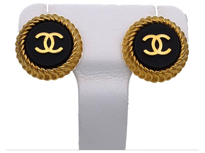 Orecchini Chanel in metallo nero e oro D'oro - vista 2